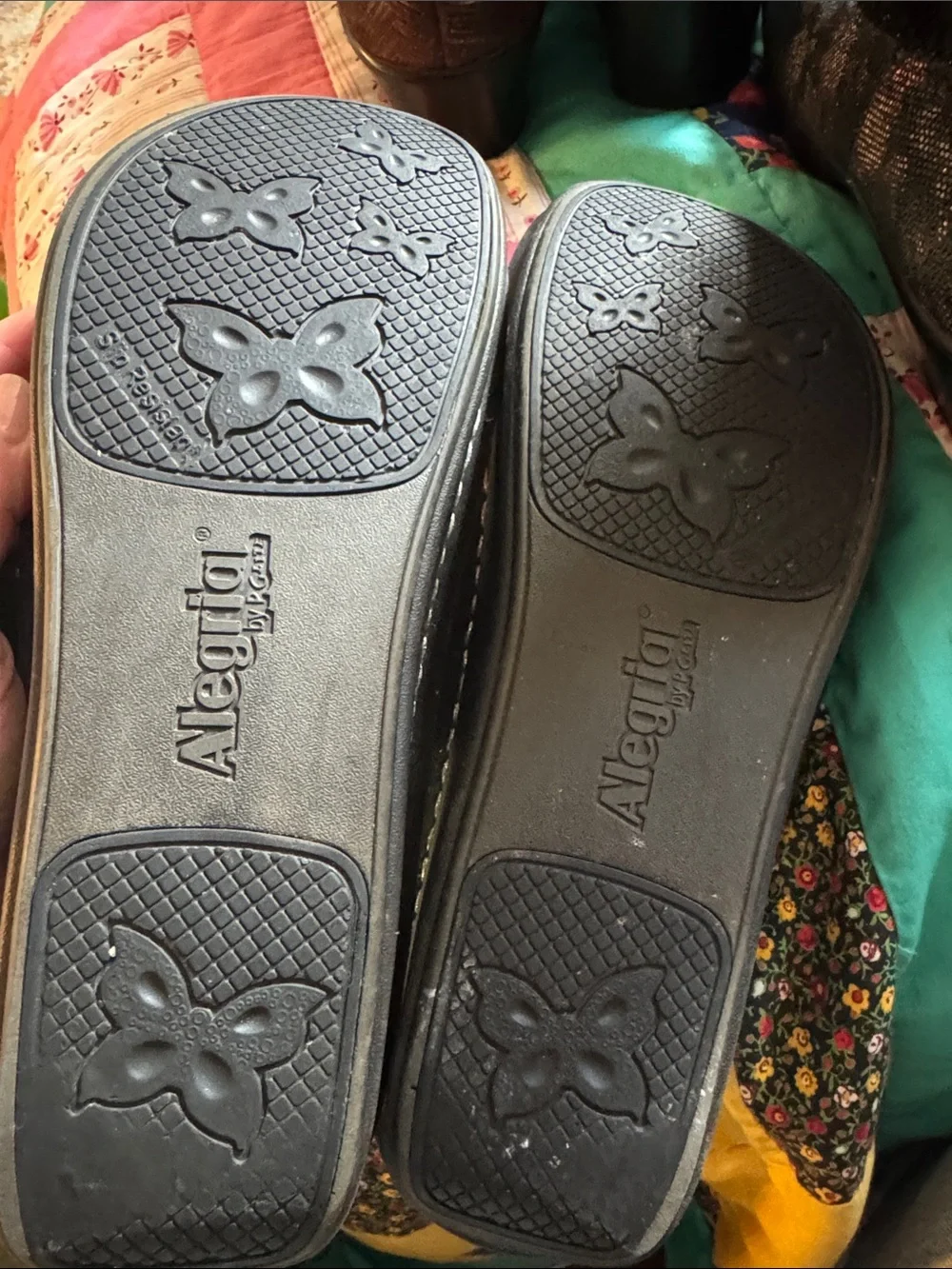 Alegria Black Leather Thong Sandals with Silver Conchos